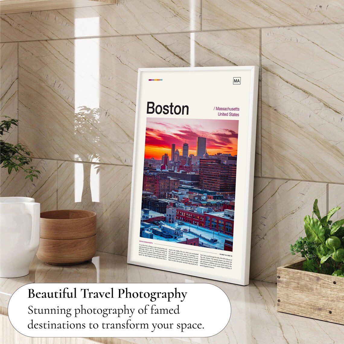 Boston Skyline Travel Poster, Boston Wall Art - Image 4
