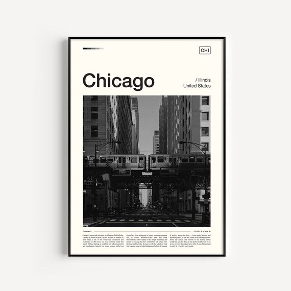 Chicago Illinois Elevated Train Street Black White Urban City Poster