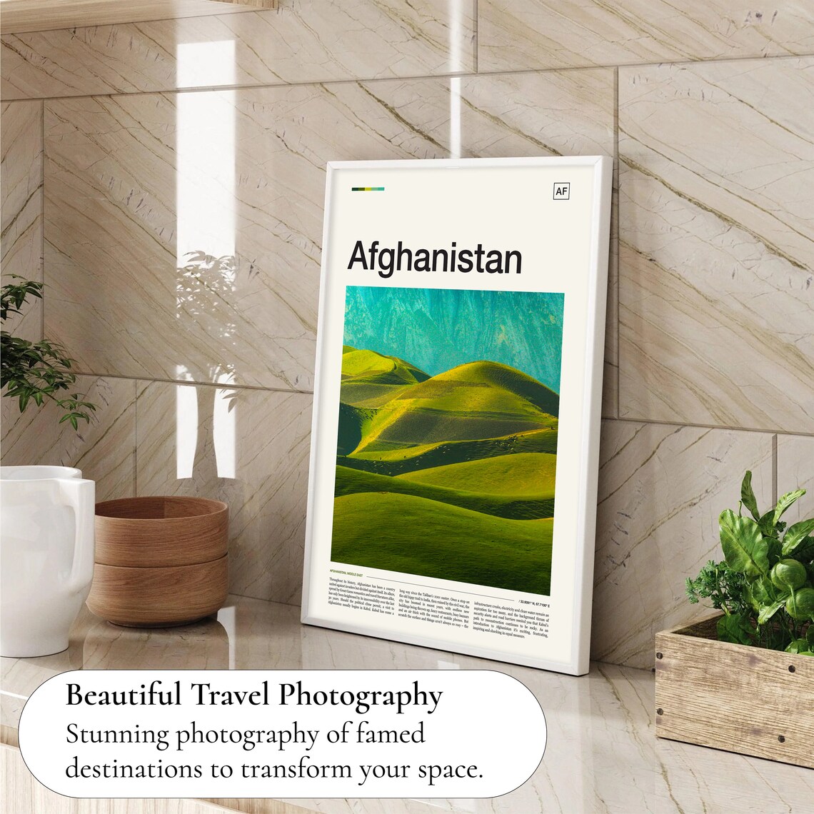 Afghanistan Rolling Green Hills Mountain Landscape Travel Poster - Image 4