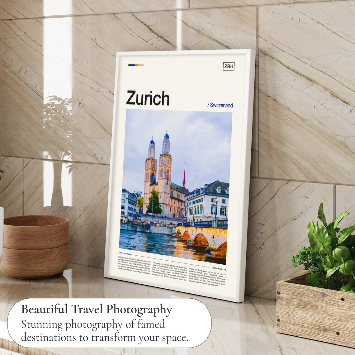 Zurich Switzerland Grossmunster River Old Town Europe Travel Poster - Image 4