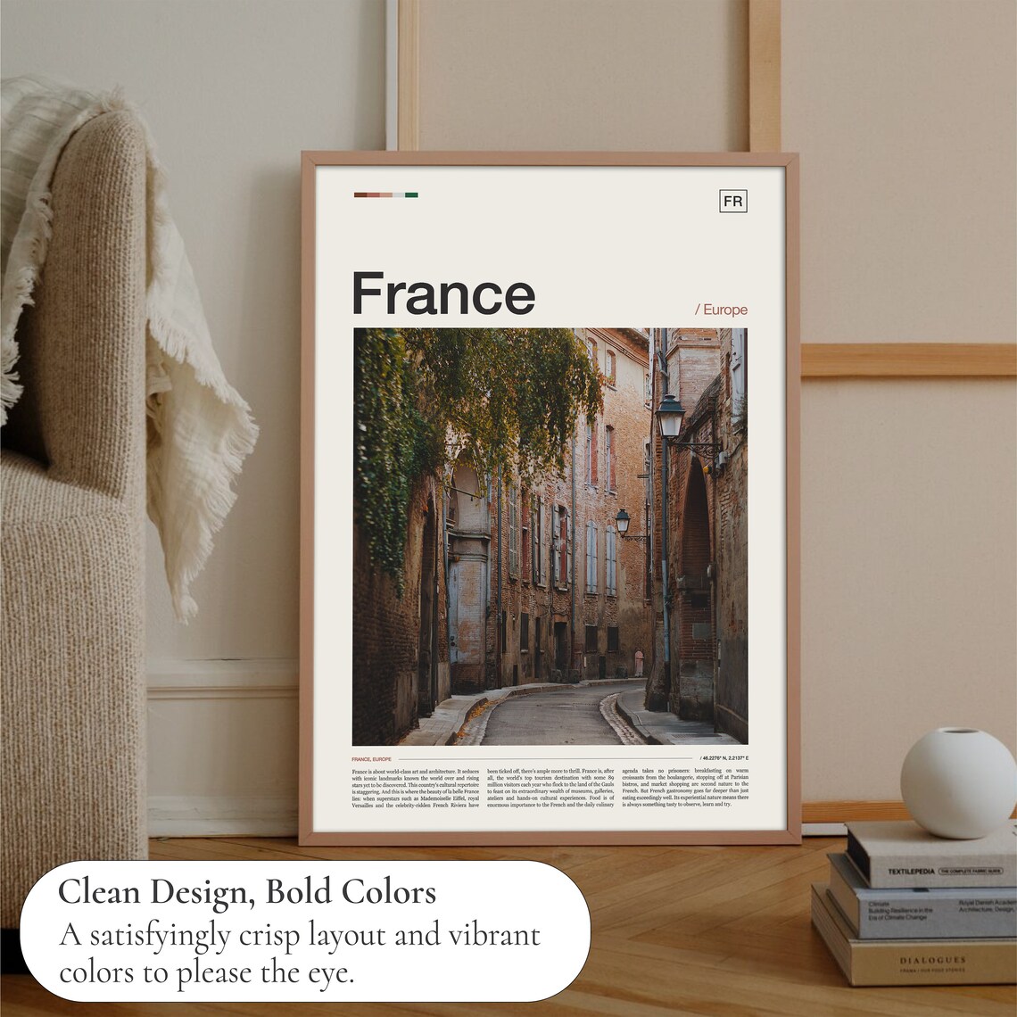 France Historic Brick Street Photography Editorial Travel Poster - Image 3