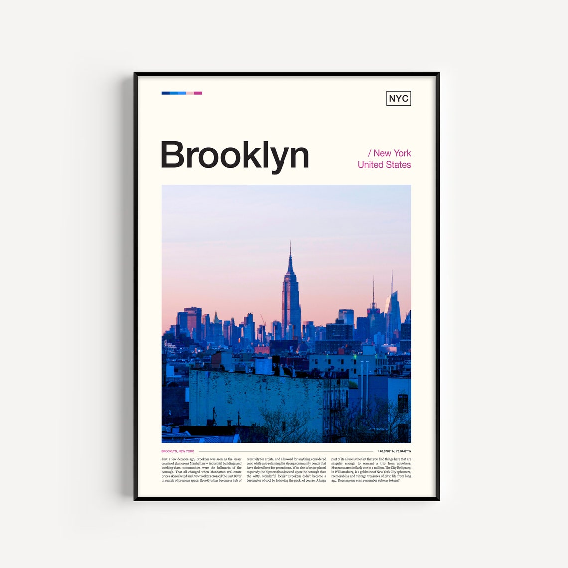 Brooklyn New York Sunset Manhattan Skyline Photo Travel Poster Art