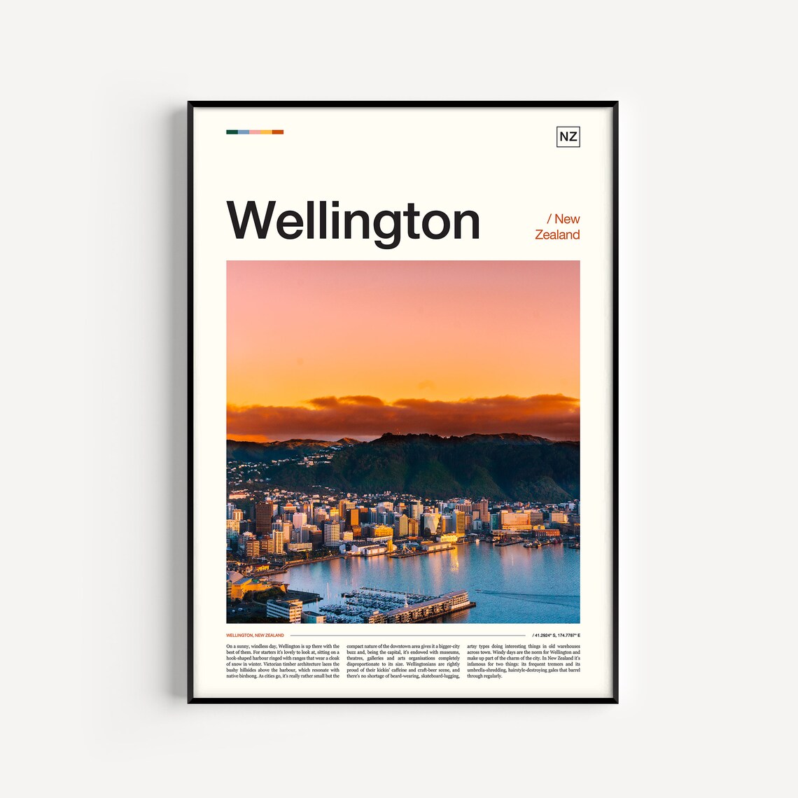 Wellington New Zealand Harbor Sunset City Panorama Travel Poster