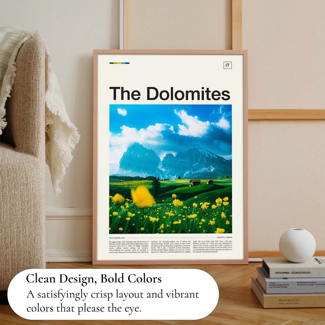 Dolomites Italian Alps Yellow Wildflower Meadow Mountain Poster - Image 3