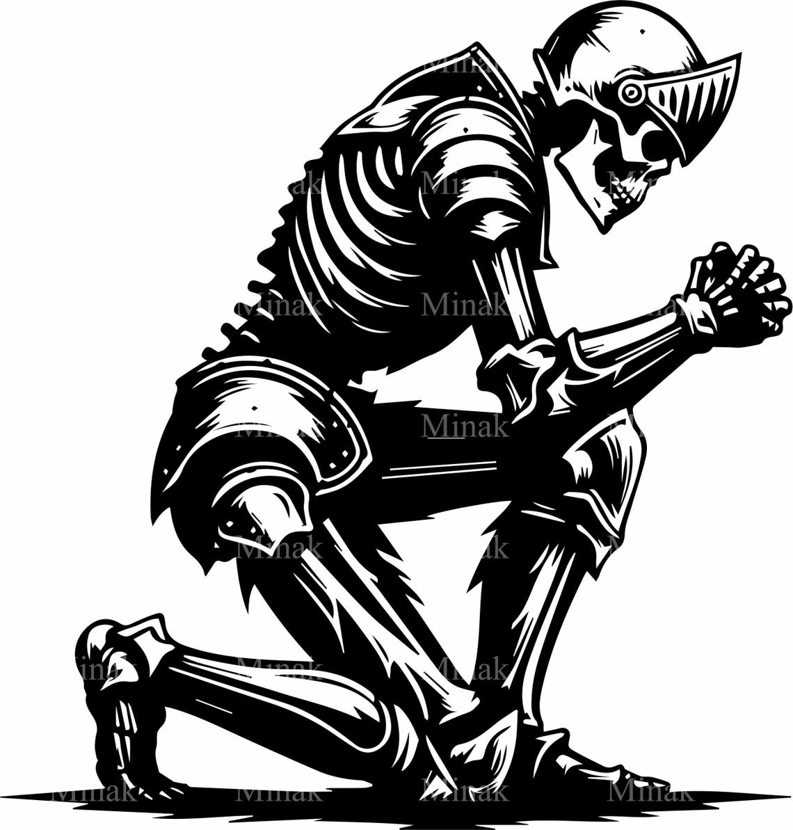 Kneeling Skeleton Knight Resting On Sword Medieval Gothic Poster - Image 3