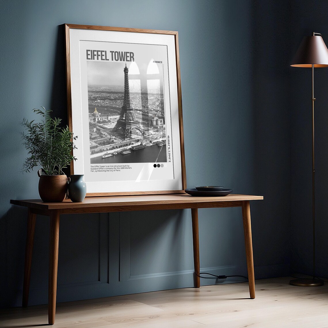 Eiffel Tower Paris France Aerial Black White Photography Poster - Image 7