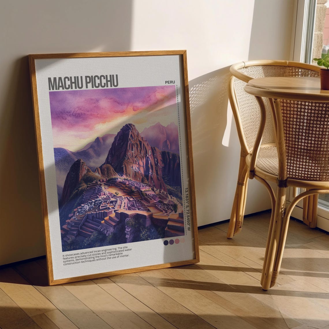Machu Picchu Pink Sunset Peru Watercolor Mountain Travel Poster - Image 6
