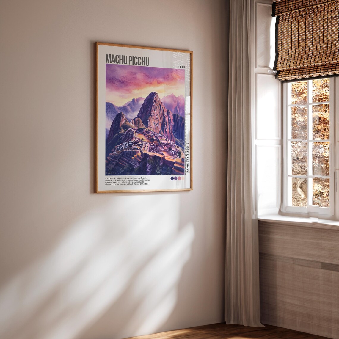 Machu Picchu Pink Sunset Peru Watercolor Mountain Travel Poster - Image 3