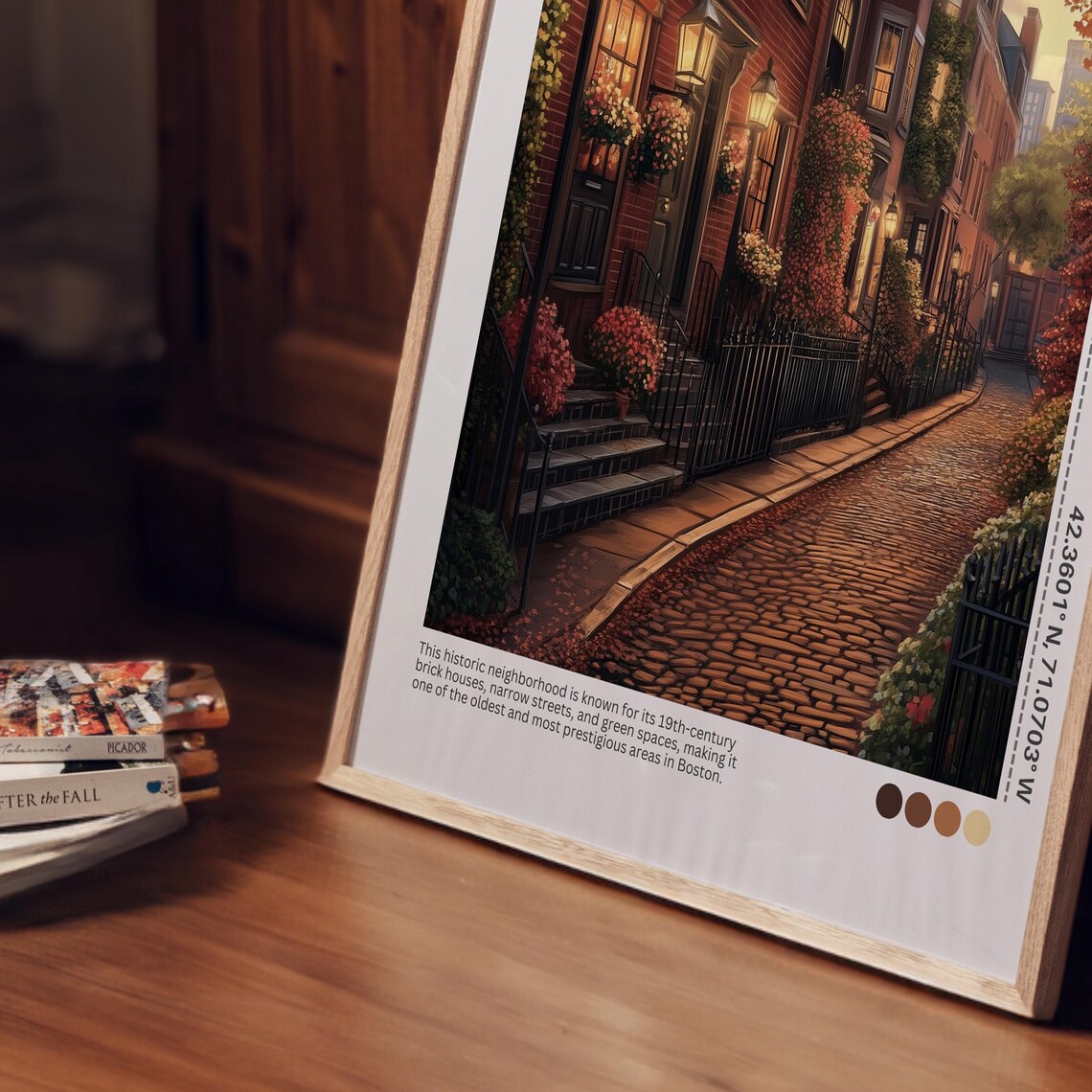 Beacon Hill Boston Historic Brick Street Autumn Travel Poster - Image 5