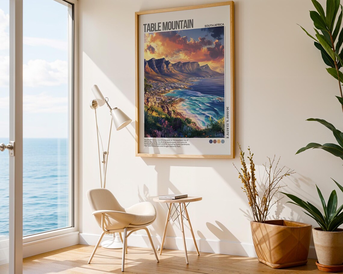 Table Mountain Cape Town Coastline South Africa Travel Poster - Image 3