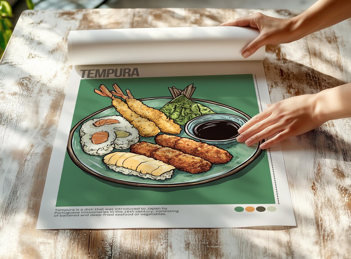 Tempura Shrimp Sushi Plate Japanese Cuisine Illustrated Poster - Image 2