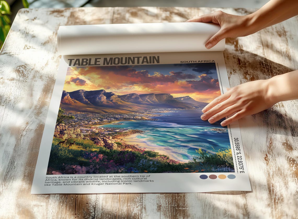 Table Mountain Cape Town Coastline South Africa Travel Poster - Image 2
