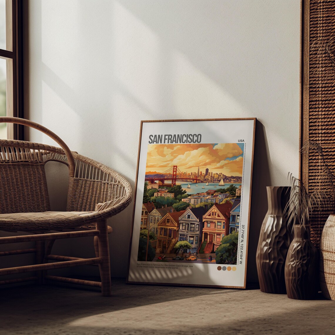 San Francisco Golden Gate Bridge Victorian Houses Travel Poster - Image 4