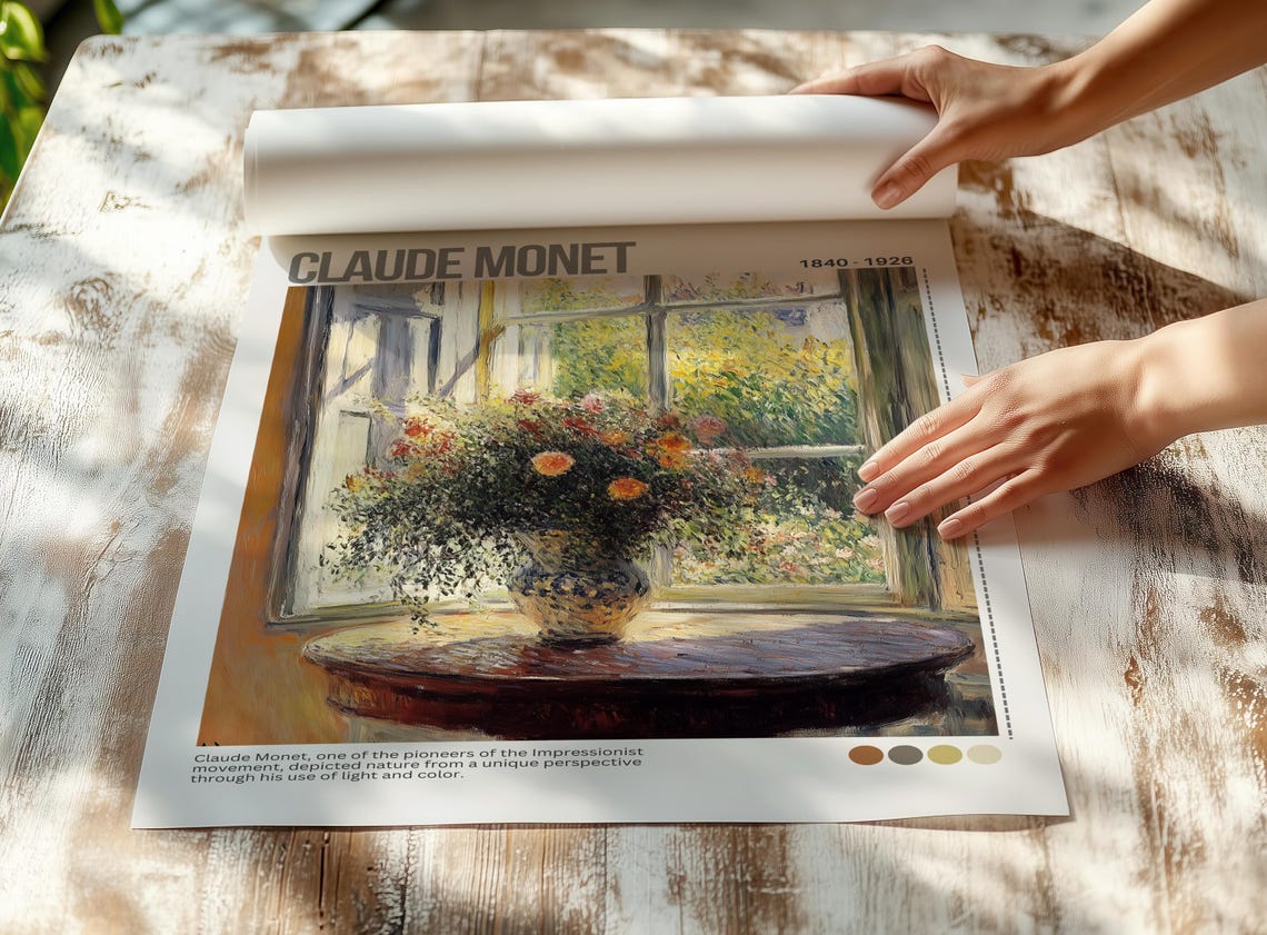 Claude Monet Flower Vase by Window Impressionist Floral Art Poster - Image 5