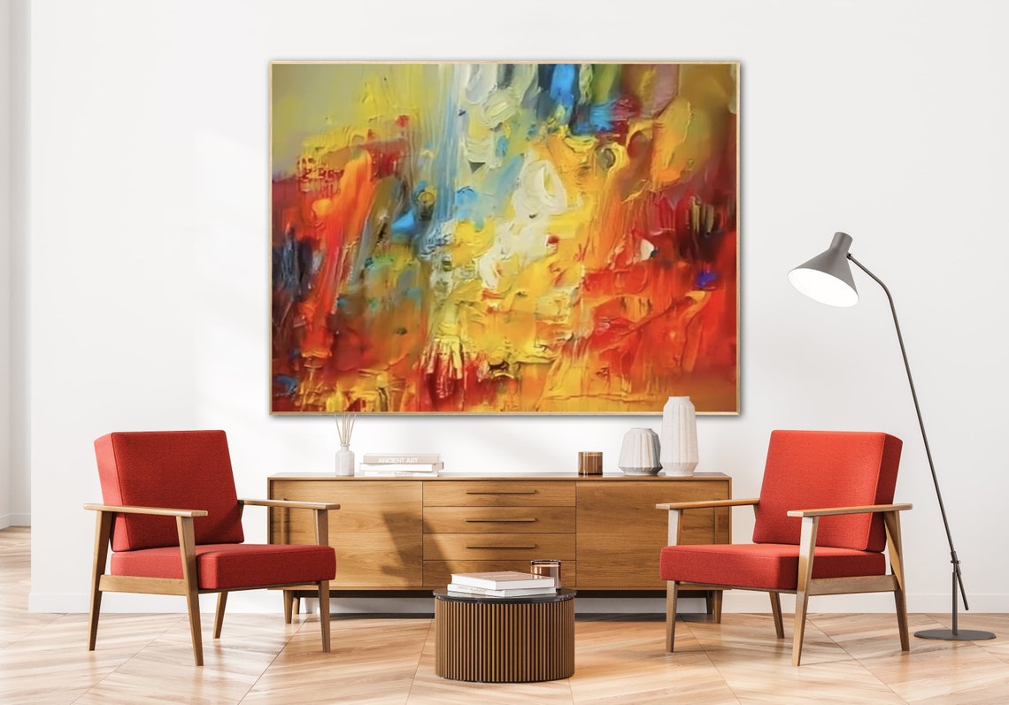 Fiery Warm Abstract Yellow Orange and Red Textured Impasto Poster - Image 4
