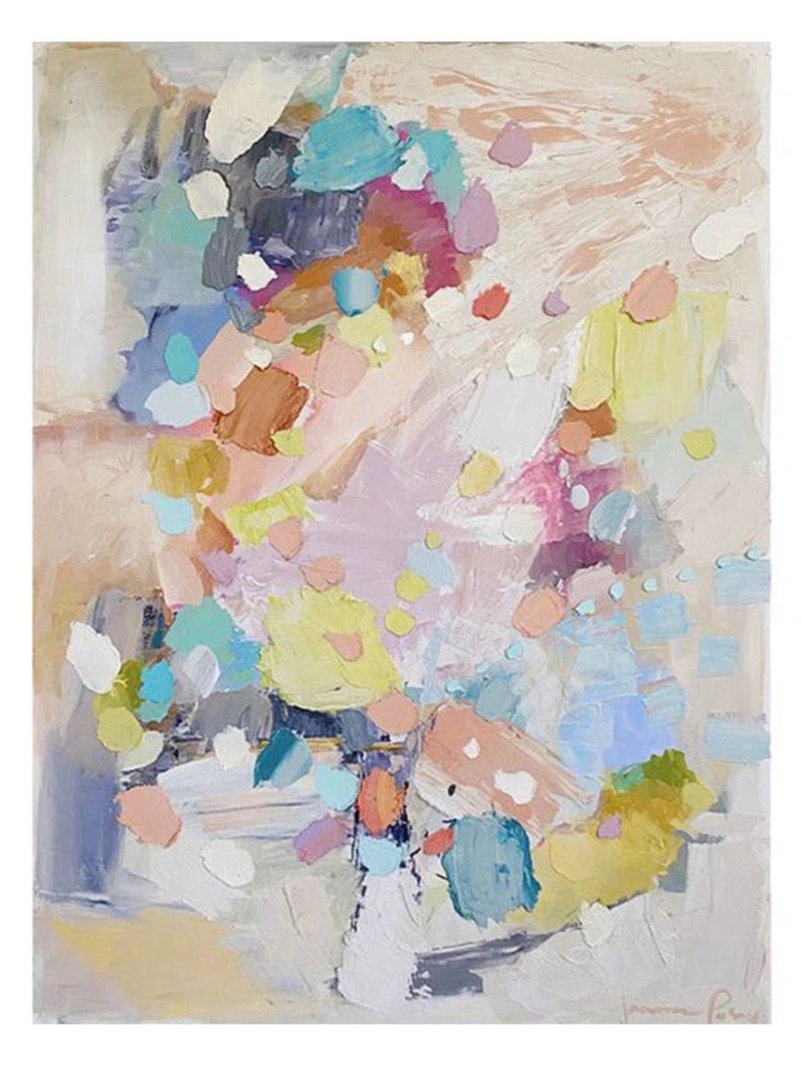 Pastel Abstract Blobs Pink Blue Yellow Mosaic Cheerful Art Poster - Image 2