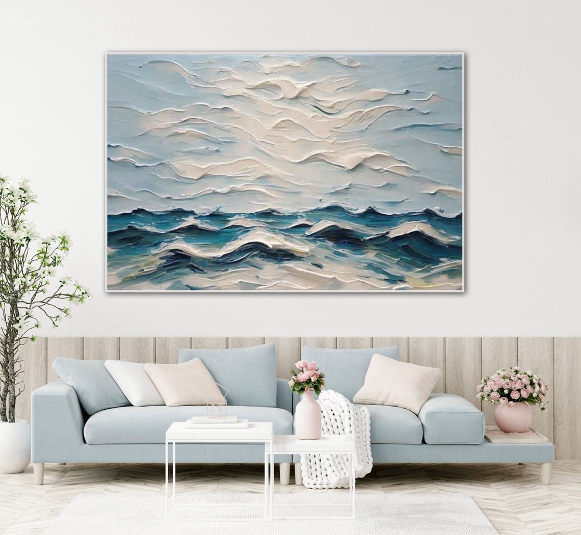 Pale Blue Textured Ocean Waves Serene Abstract Seascape Poster - Image 2