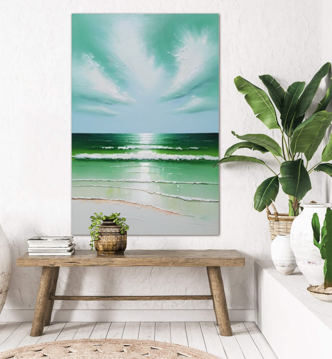Vertical Mint Green Seascape With Turquoise Waves Beach Shore Poster - Image 3