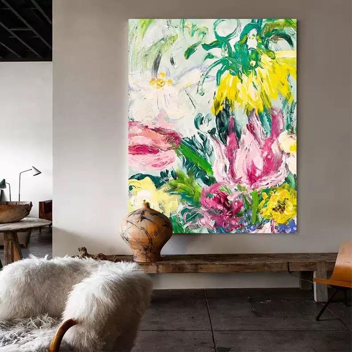 Vibrant Multicolor Garden Blooms Expressive Floral Painting Poster - Image 2