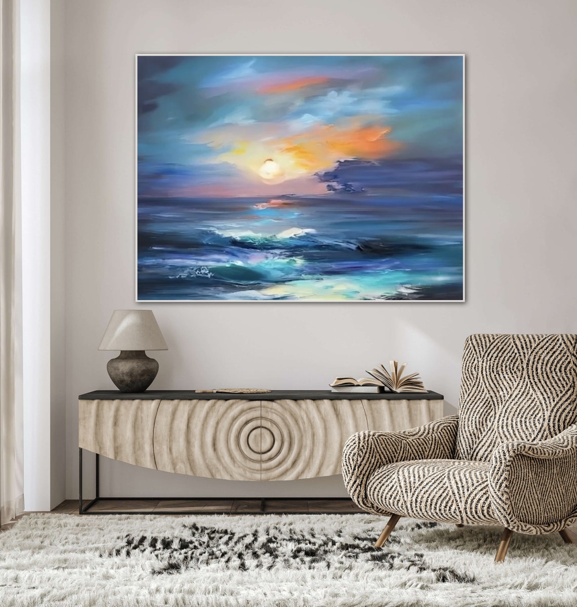 Sunset Over Rolling Ocean Waves Dramatic Clouds Seascape Poster - Image 3