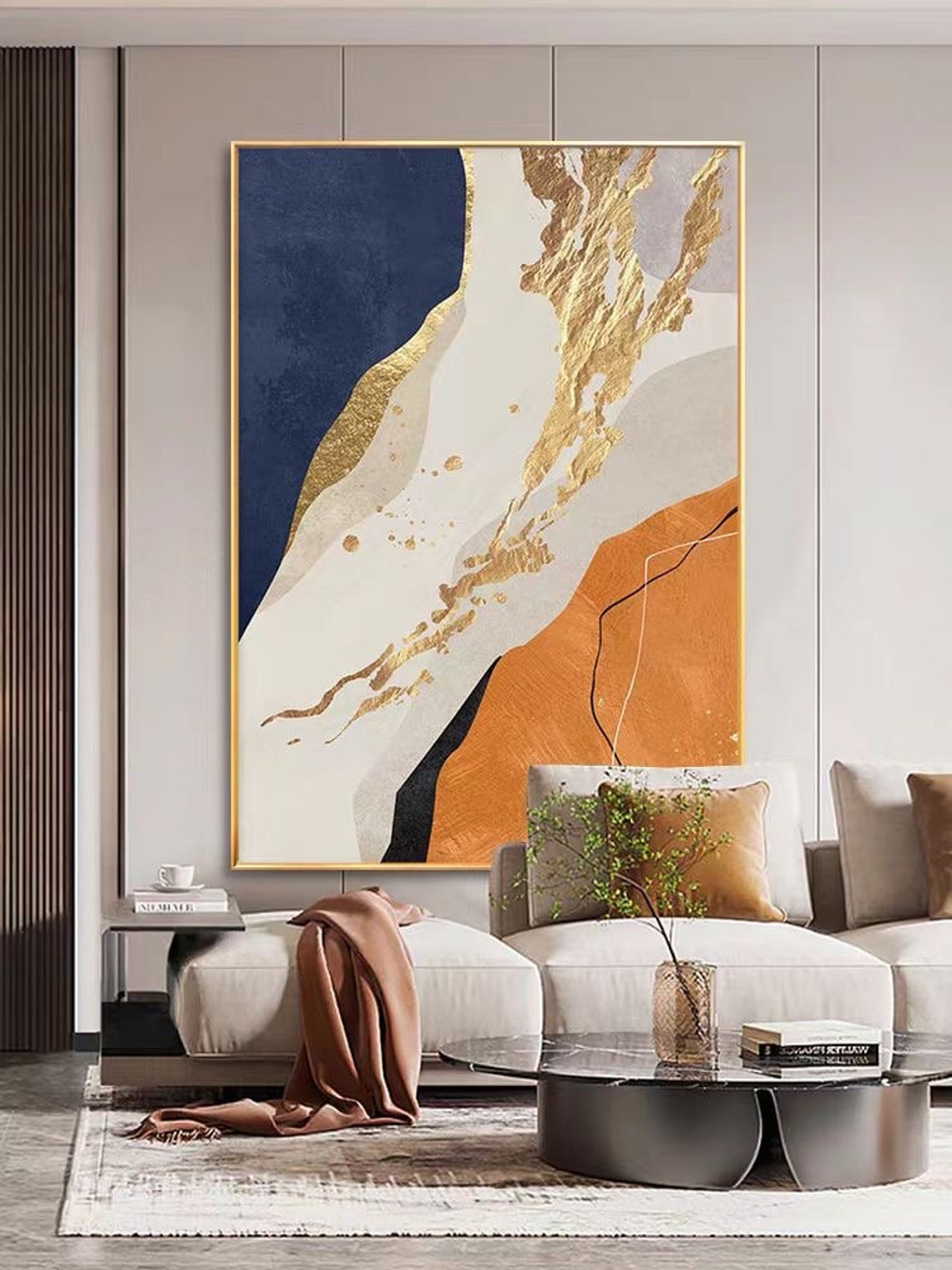 Navy Blue Gold Leaf Abstract Marble Vein Vertical Luxury Poster - Image 4