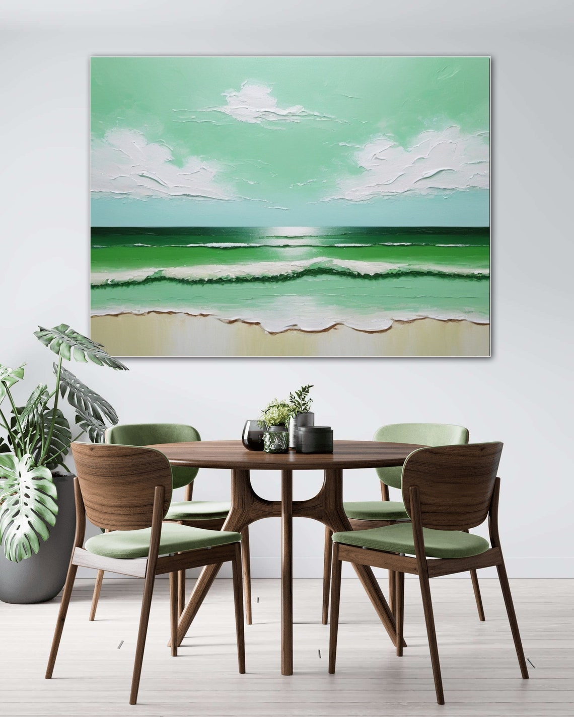 Mint Green Beach Seascape With White Clouds Wide Panoramic Poster - Image 4