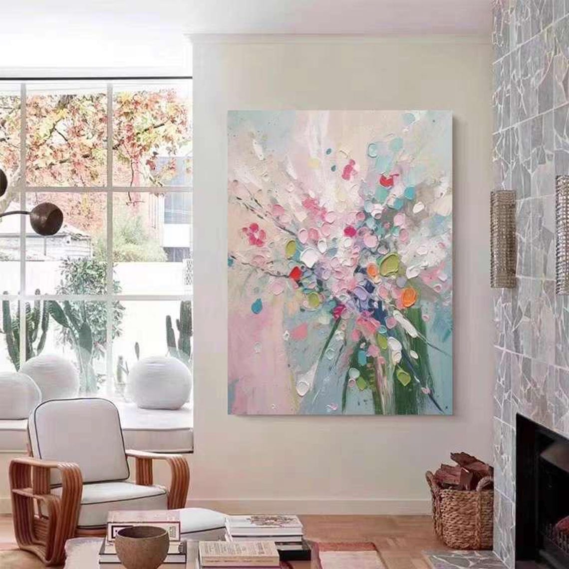Pastel Abstract Flower Bouquet with Pink and Teal Dots Poster - Image 2