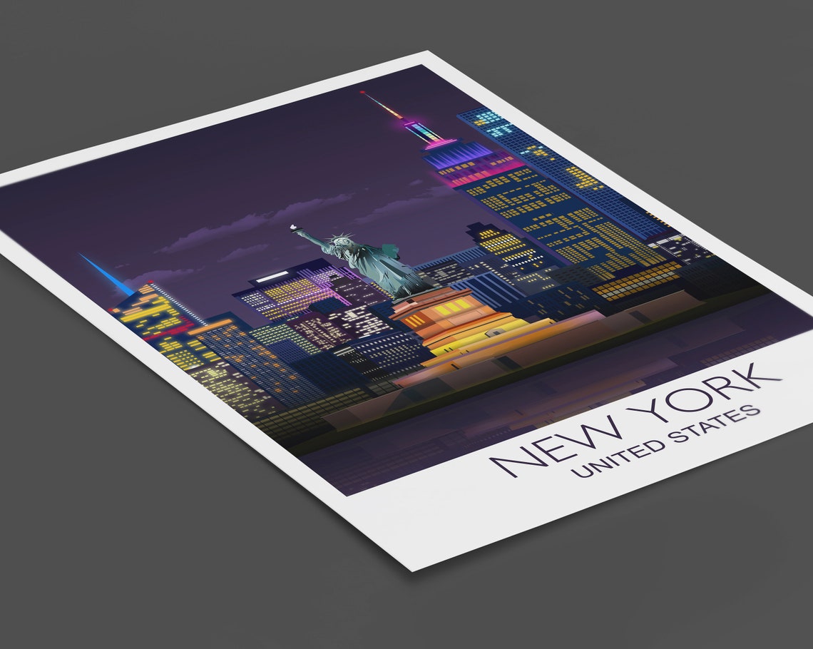 New York Travel Print Travel Poster Of New York Manhattan Skyline Statue Of Liberty Usa New York Travel Poster New York Print - Image 2
