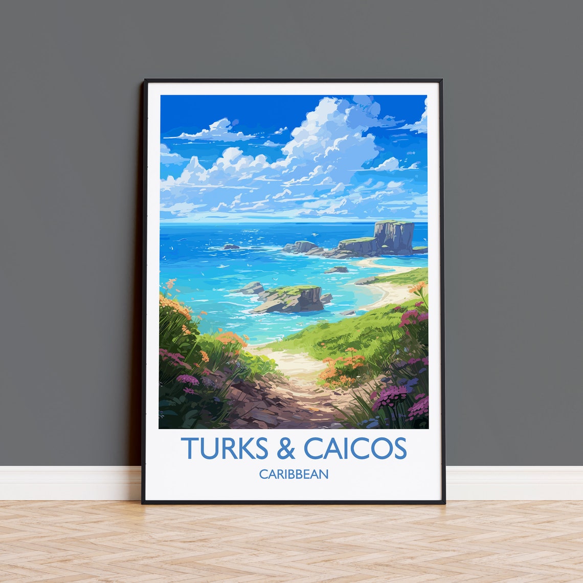 Turks And Caicos Caribbean Turquoise Coast Cliff Paradise Art Poster