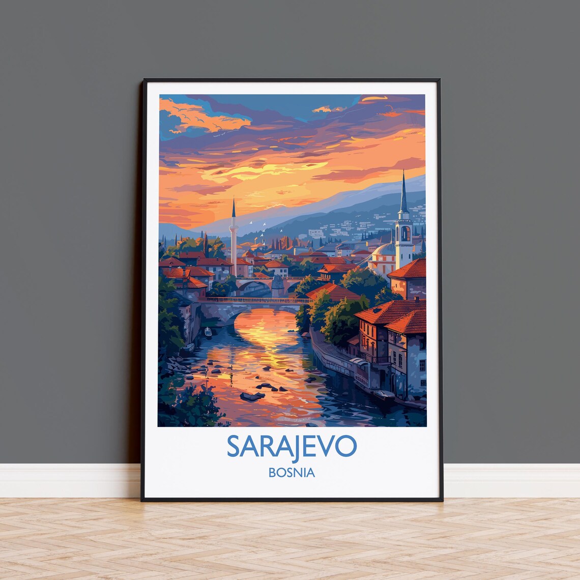 Sarajevo Travel Poster, Bosnia City Travel Print