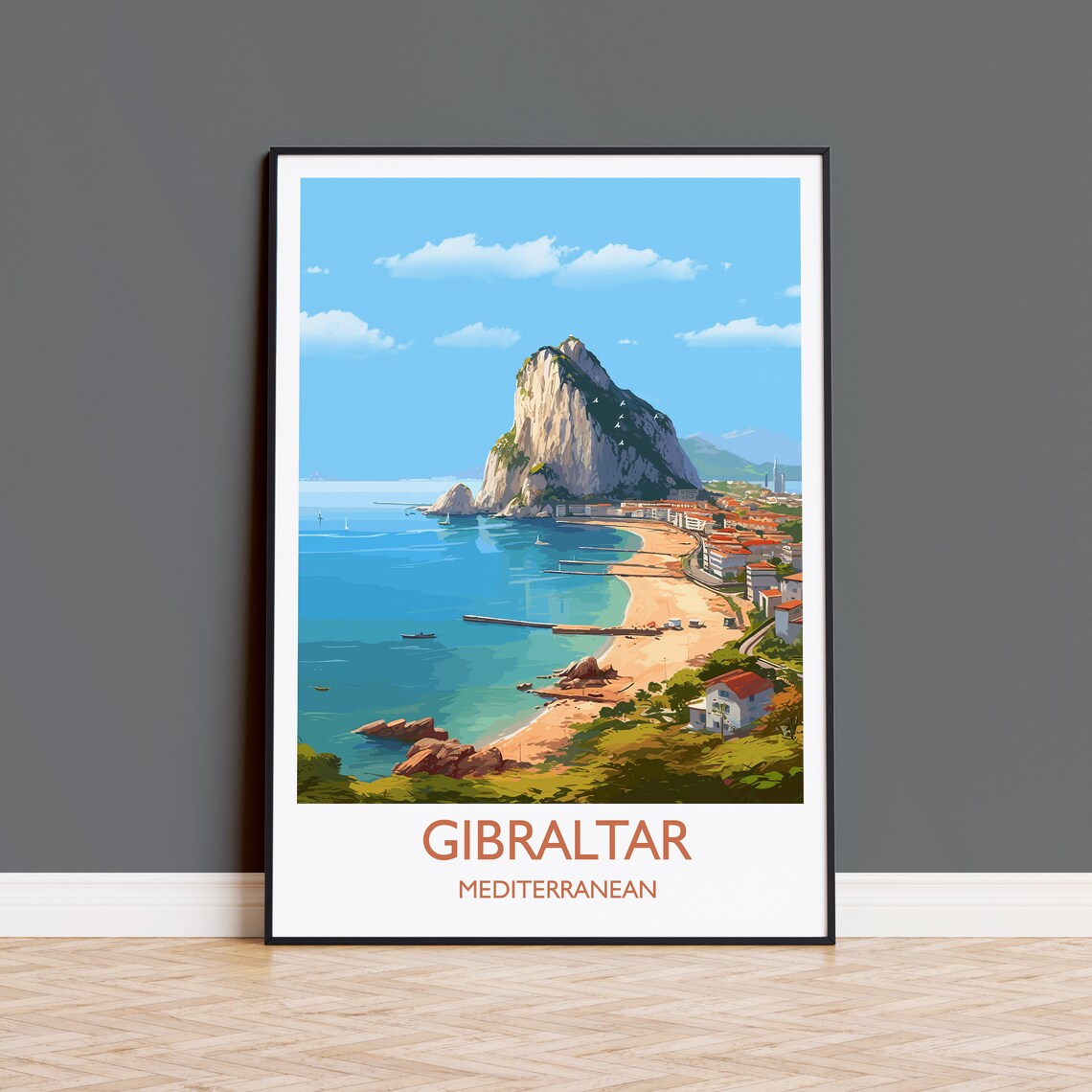 Gibraltar Travel Poster, Mediterranean Place Print