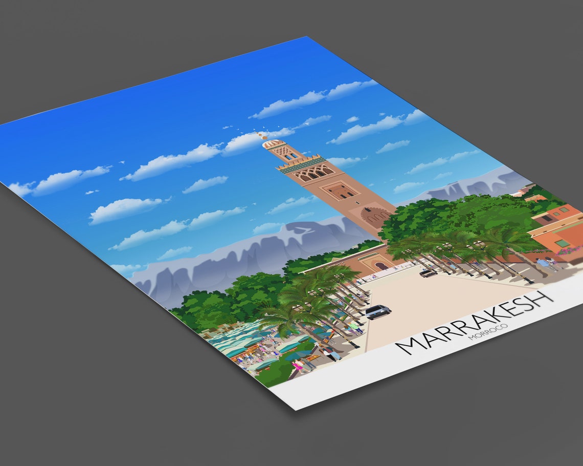 Marrakesh Koutoubia Minaret Market Square Morocco Travel Poster - Image 2