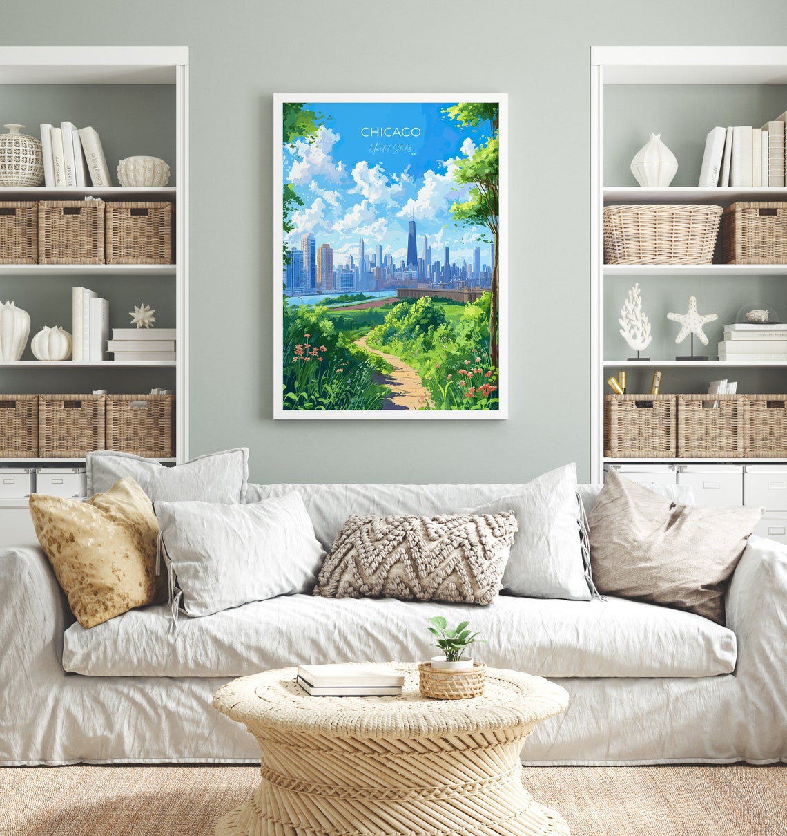 Chicago United States Skyline Tower Park Path Travel Poster City Gift - Image 3
