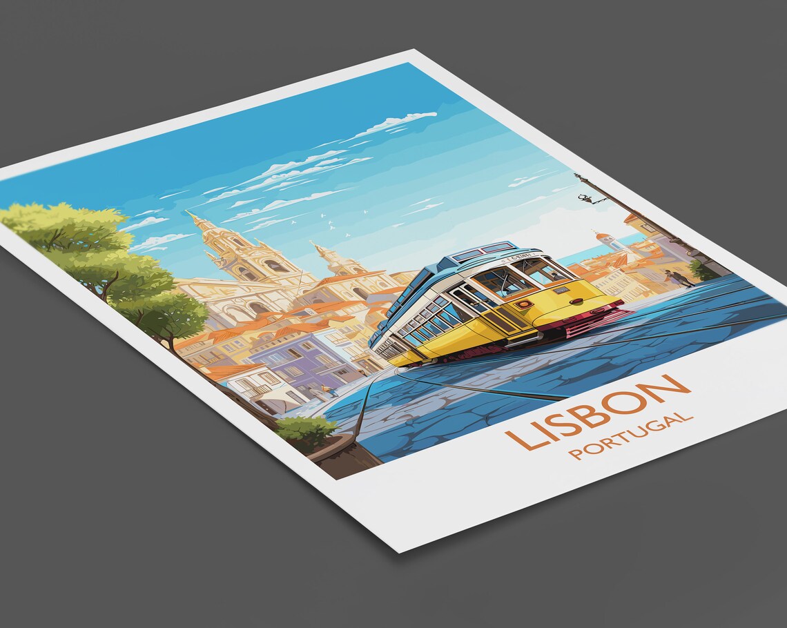 Lisbon Yellow Tram Street Lisbon Portugal Vintage Travel Poster - Image 2