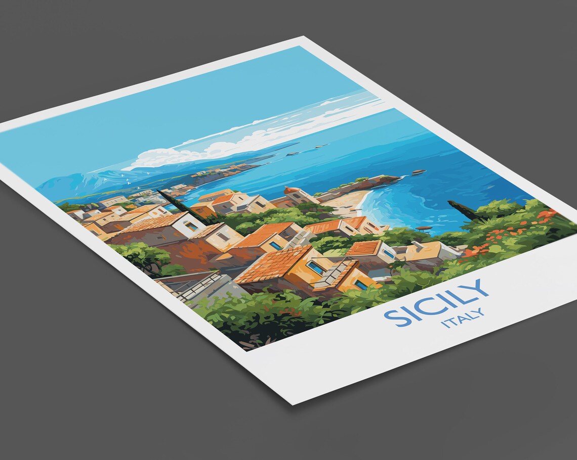 Sicily Italy Coastal Village Sea Mediterranean Travel Poster - Image 2