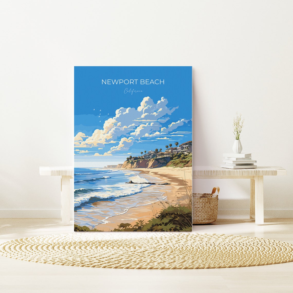 Newport Beach California Coastal Shoreline Surf Waves Script Poster - Image 2