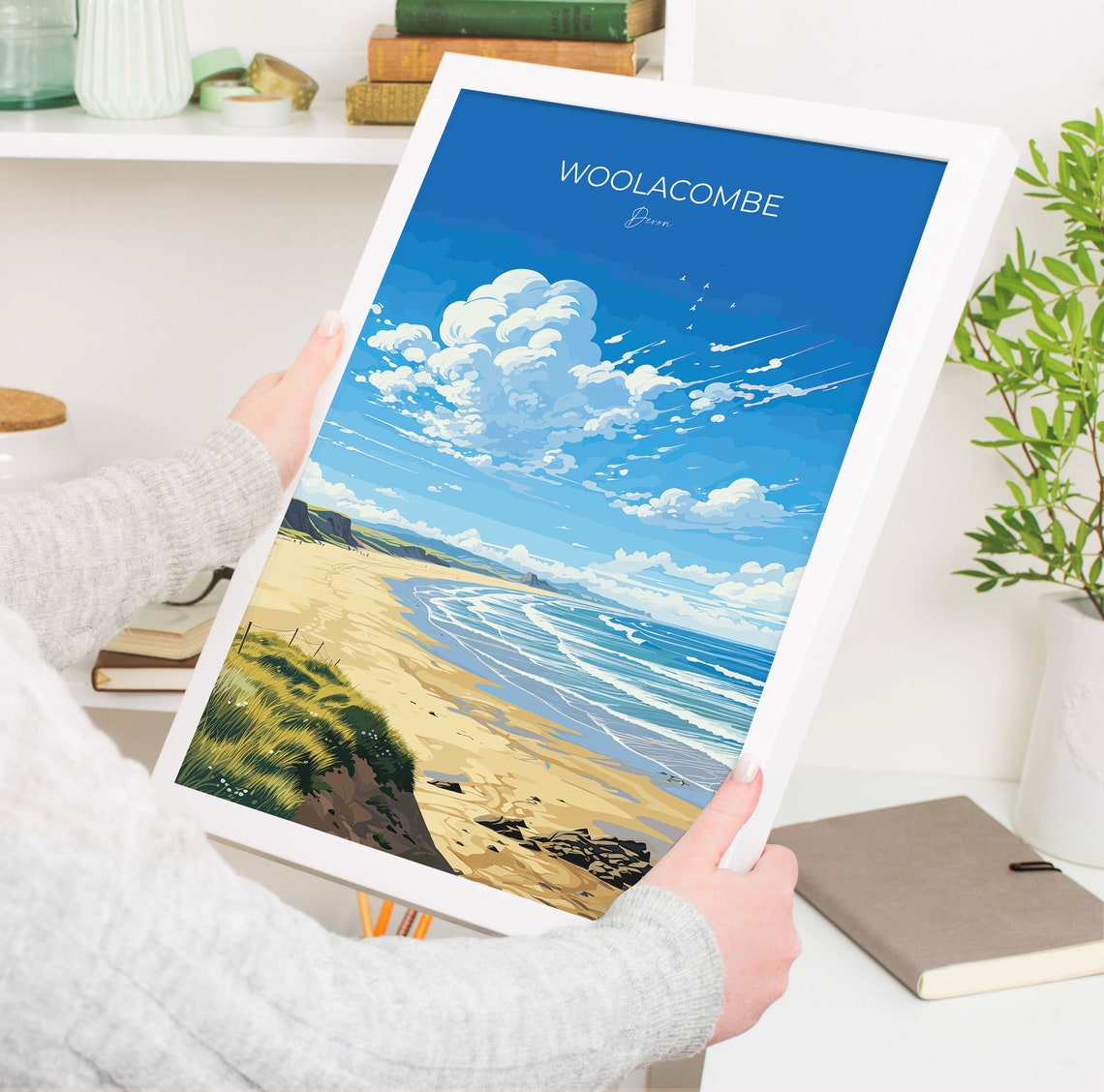 Woolacombe Devon Beach Surf Dunes Bright Summer Sky Travel Poster - Image 5