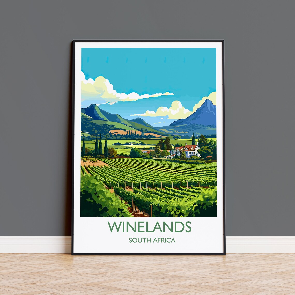 Winelands Travel Poster, South Africa Wine Region