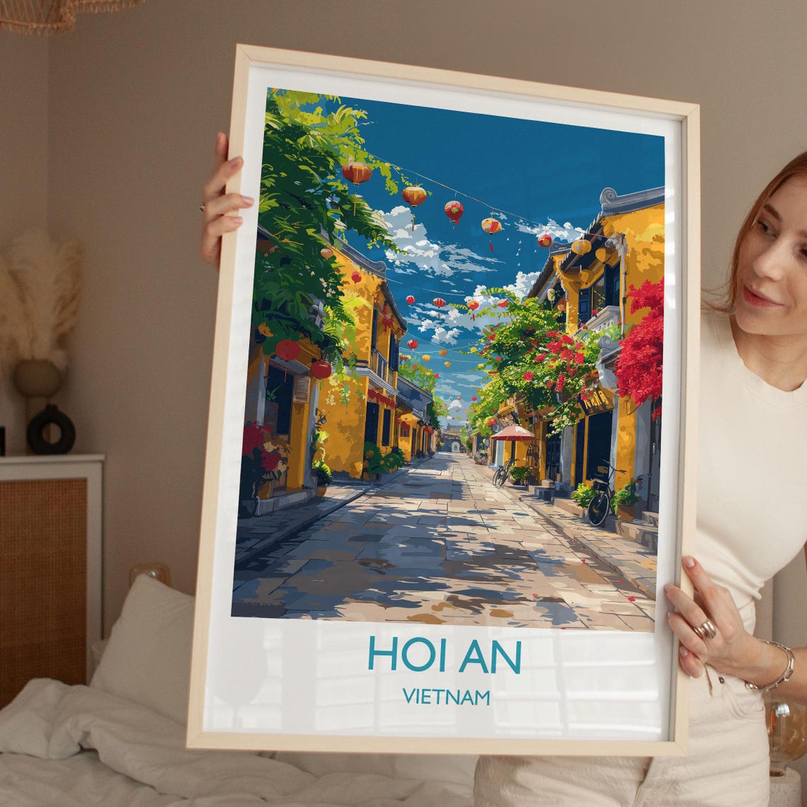 Hoi An Vietnam Lantern Street Bold Bottom Title Travel Poster - Image 2