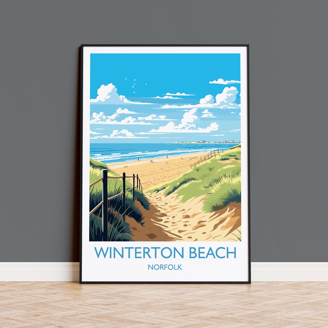 Winterton Beach Travel Print Travel Poster Of Winterton Beach Norfolk England Winterton Beach Gift Norfolk Art Gift Wall Art Print