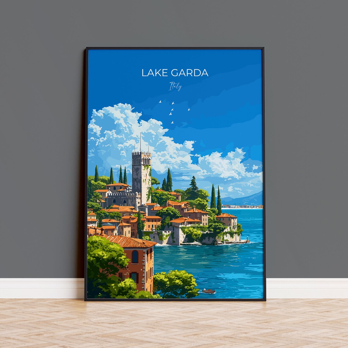 Lake Garda Travel Poster, Italian Lakes Wall Art