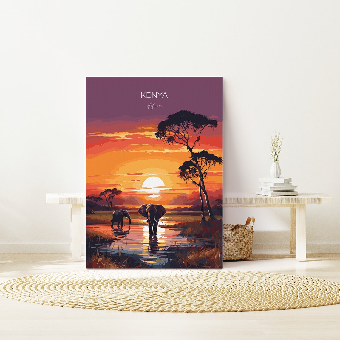 Kenya Sunset Elephants Waterhole Safari Travel Poster Wall Decor - Image 3