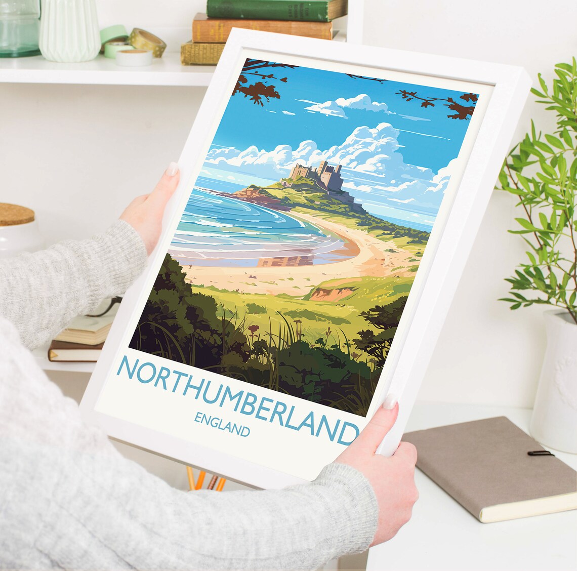 Northumberland Coast England Travel Poster, Bamburgh Castle - Image 5