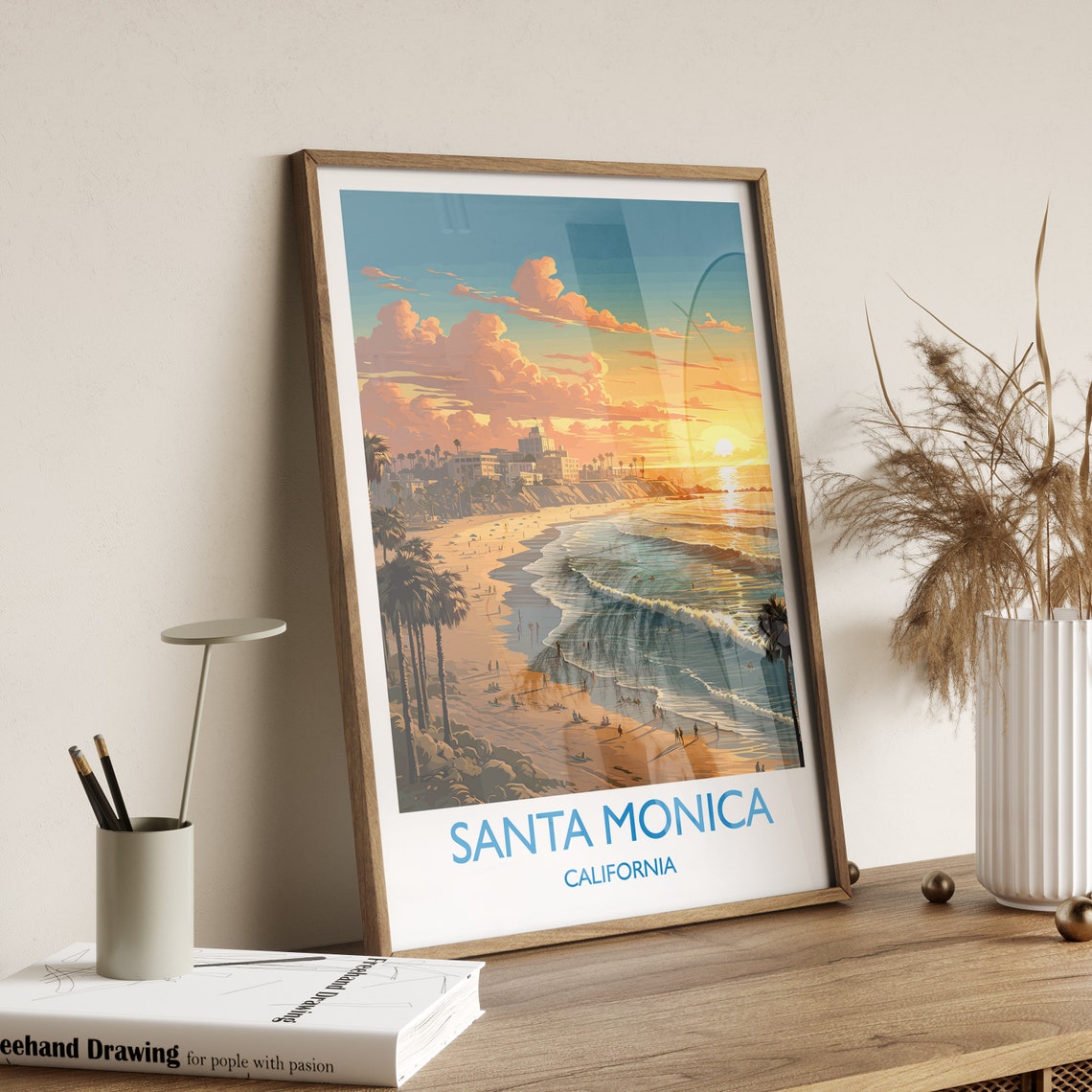 Santa Monica Travel Poster Travel Print Of Santa Monica California Santa Monica Art Lovers Gift Usa Gift Wall Art Print - Image 2