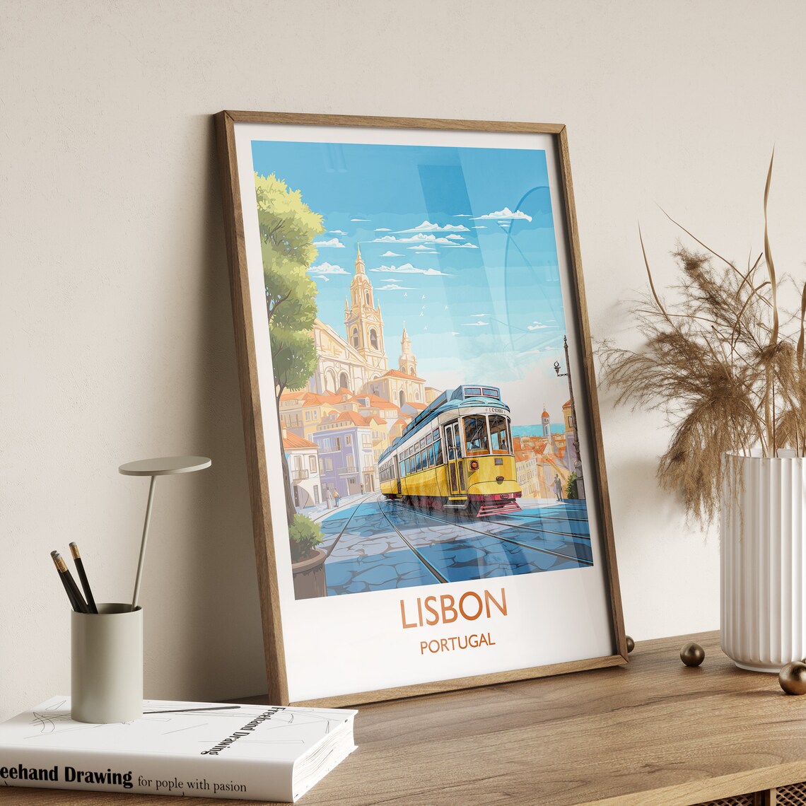 Lisbon Yellow Tram Street Lisbon Portugal Vintage Travel Poster - Image 3
