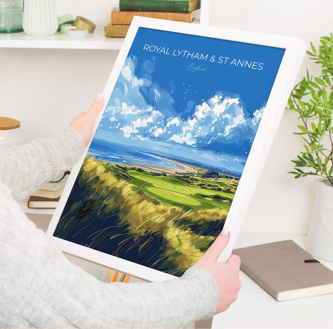 Royal Lytham & St Annes England Coastline Links Script Poster - Image 5