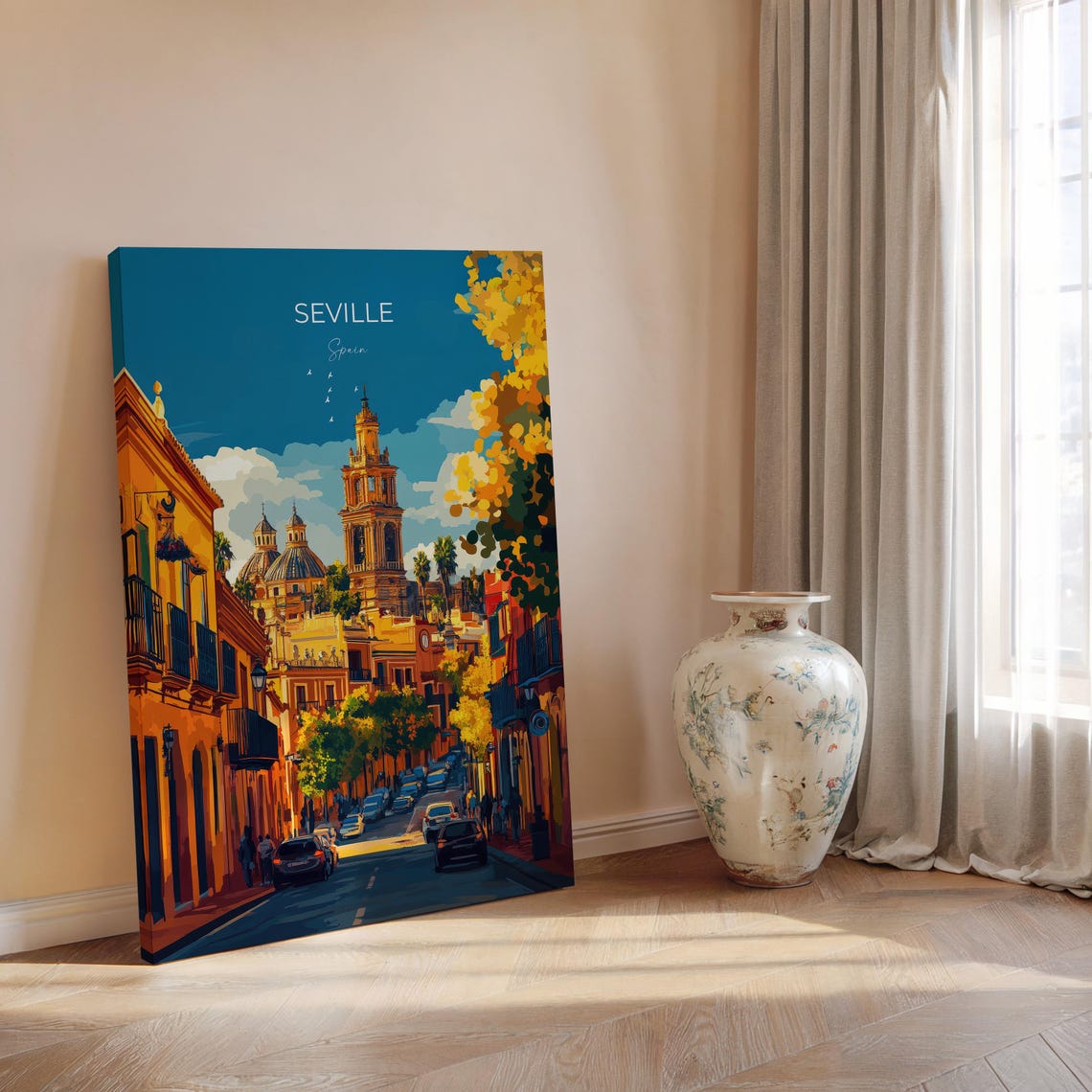 Seville Sunset Church Tower Street Top Lettered Blue Sky Poster - Image 2