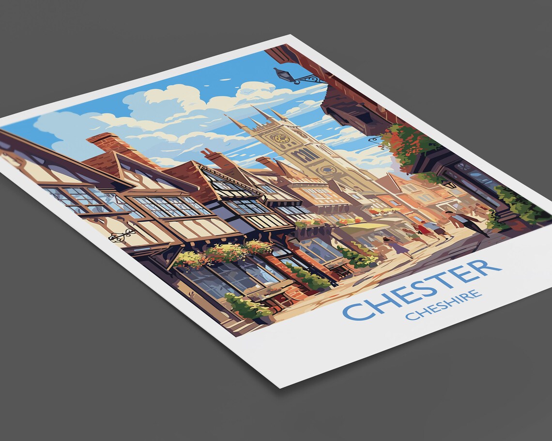 Chester Cheshire Timber Framed Rows Street Scene Travel Poster - Image 2