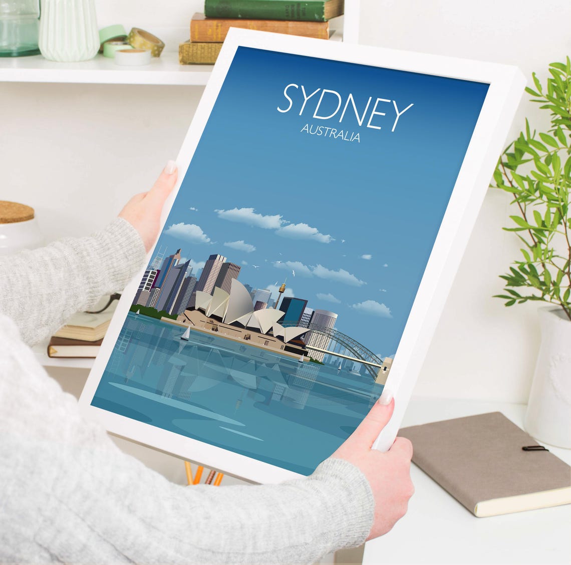 Sydney Australia Opera House and Harbour Bridge Blue Sky Poster - Image 3