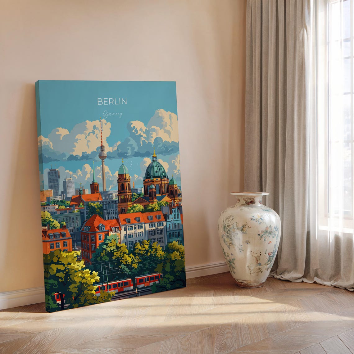 Berlin TV Tower Cathedral Dome And Tram Cityscape Travel Poster - Image 2
